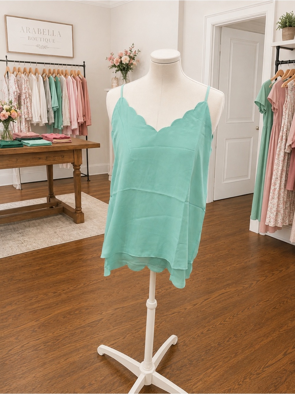 White Birch XL Mint Green Scalloped Cami Tank Top NWOT
